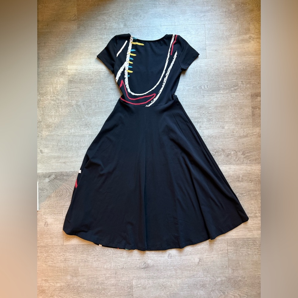 Desigual Arty A-line Short Sleeves Square Neck Black Dress Size S Heart Artsy - Picture 9 of 9